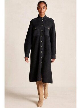 New 100% Merino Wool Rare Banana Republic Heritage Utility Coat Leather Trim